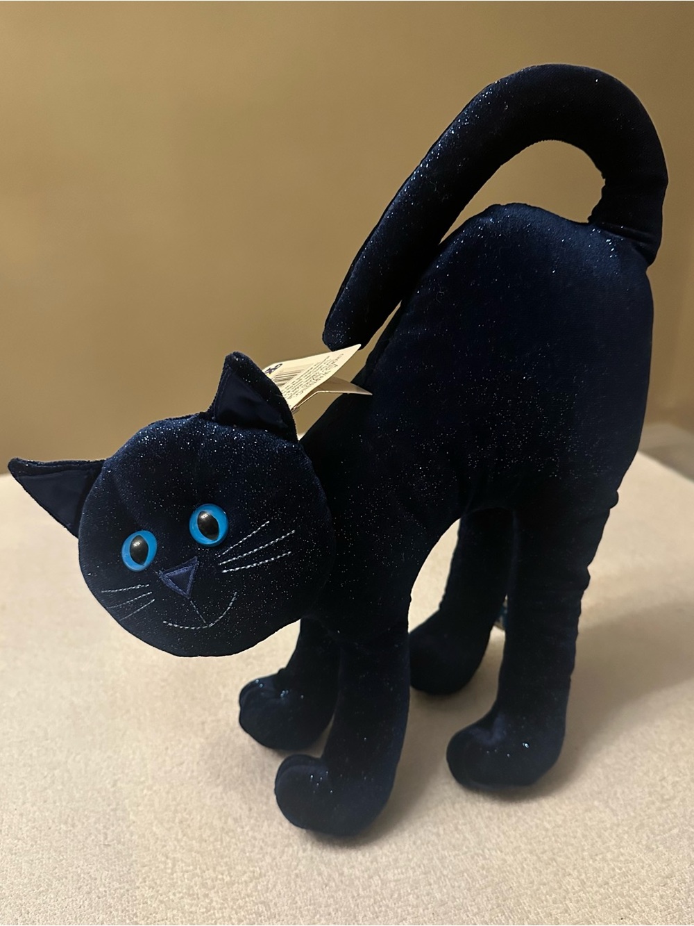 NWT Sparkly Midnight Blue Cat Plush 14” Standing Decorative Kitty